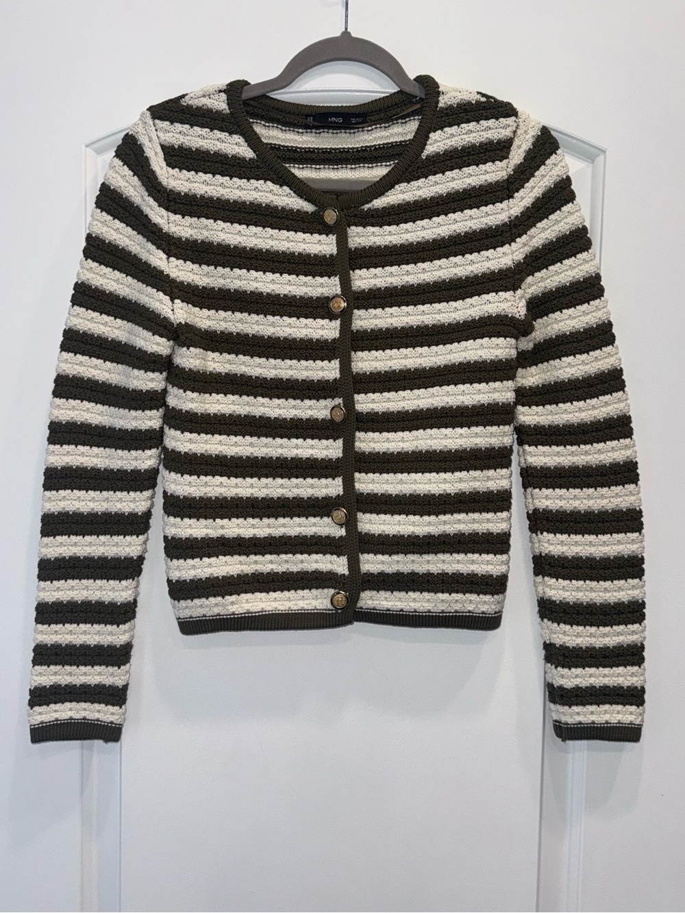 Mango jewels button stripped green and white cardigan size small